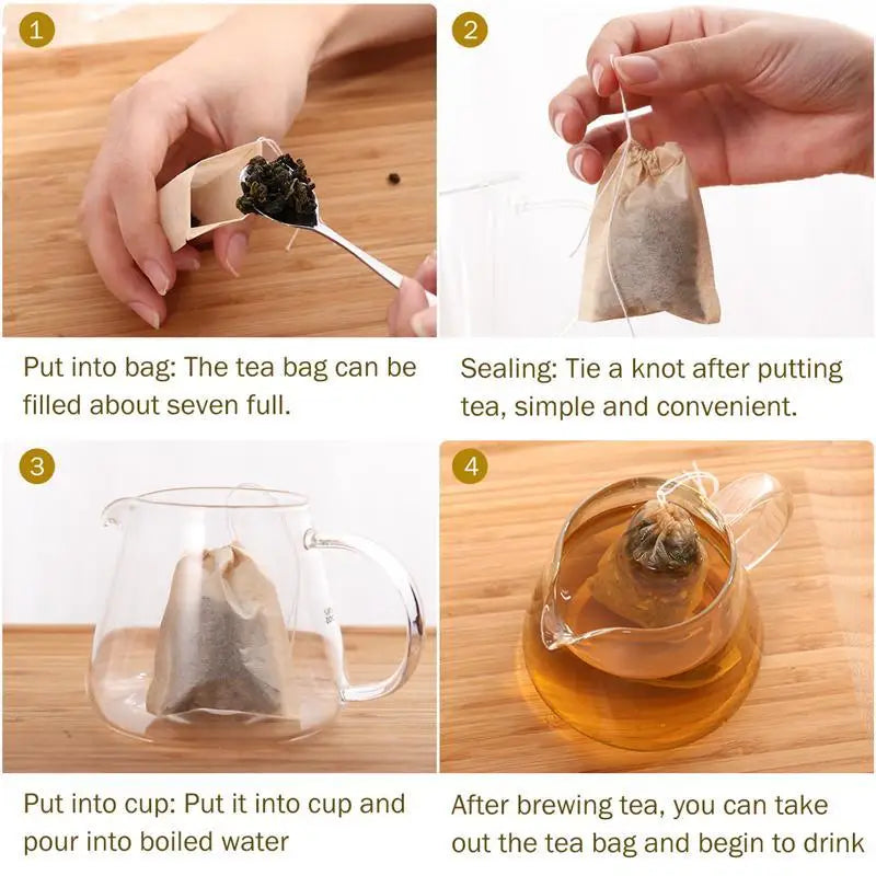 100Pcs Teabags Biodegradable Paper Tea Bag Drawstring Eco-Friendly  Filter Empty Tea Bags  Loose Leaf Tea Powder Herbal Medicine