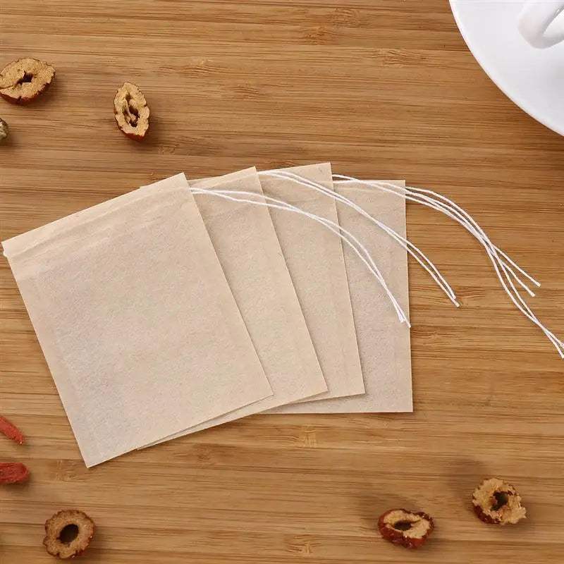 100Pcs Teabags Biodegradable Paper Tea Bag Drawstring Eco-Friendly  Filter Empty Tea Bags  Loose Leaf Tea Powder Herbal Medicine