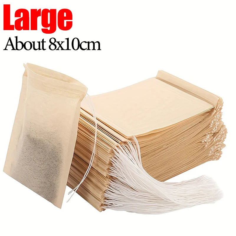 500/100x Teabags with Drawstring Filter Empty Tea Bags for Coffee Bean Leaf Tea Powder Herbal Medicine Biodegradable Paper Bag