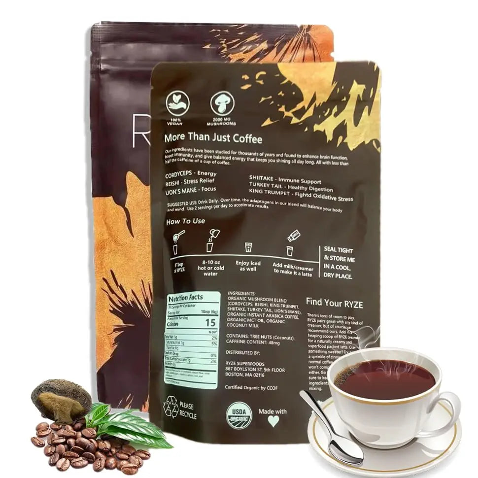 Organic Mushroom Coffee - Shiitake, Cordyceps, Supports Immune, Focus, Concentration, Stress, Digestion & Energy - 1 Pack