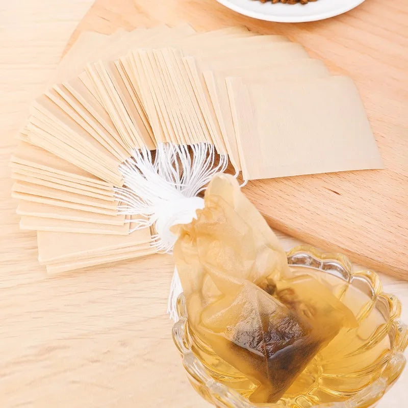500/100x Teabags with Drawstring Filter Empty Tea Bags for Coffee Bean Leaf Tea Powder Herbal Medicine Biodegradable Paper Bag